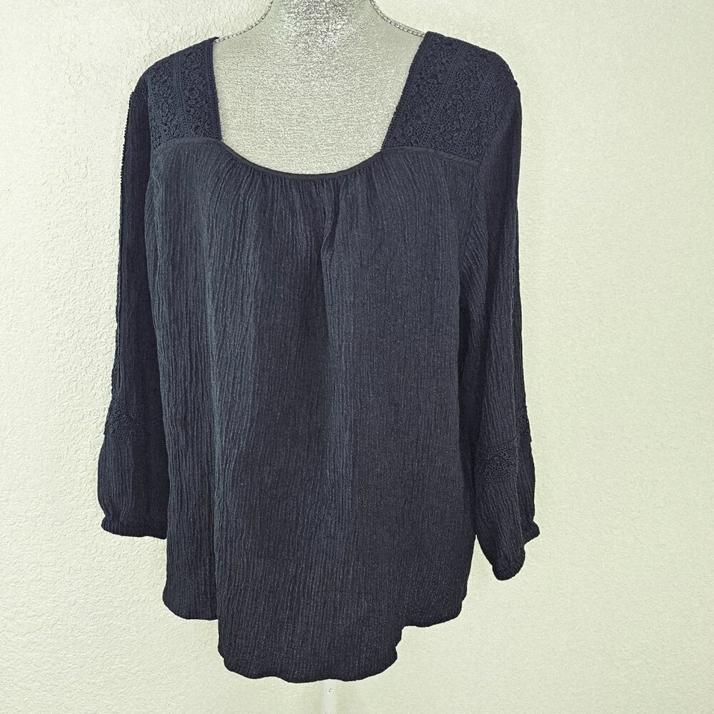 Soft Surroundings Gauzy Lace Peasant Top Size 1X